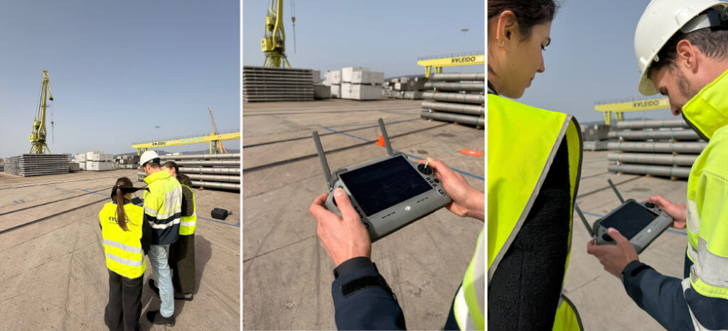 Trabajos de captura de datos mediante dron y escaneo en la terminal de Kaleido Logistics en el Puerto de Vigo, dentro del desarrollo del proyecto TWINPORTS.